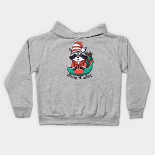 Merry Mischief Raccoon Christmas Sleigh Tee Kids Hoodie